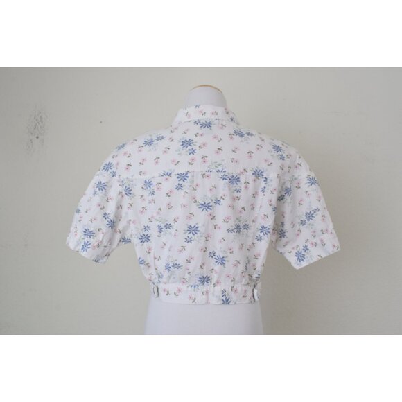 Vintage 90s Crop Floral Cotton Shirt by Jolly USA | size Medium - Picture 3 of 10